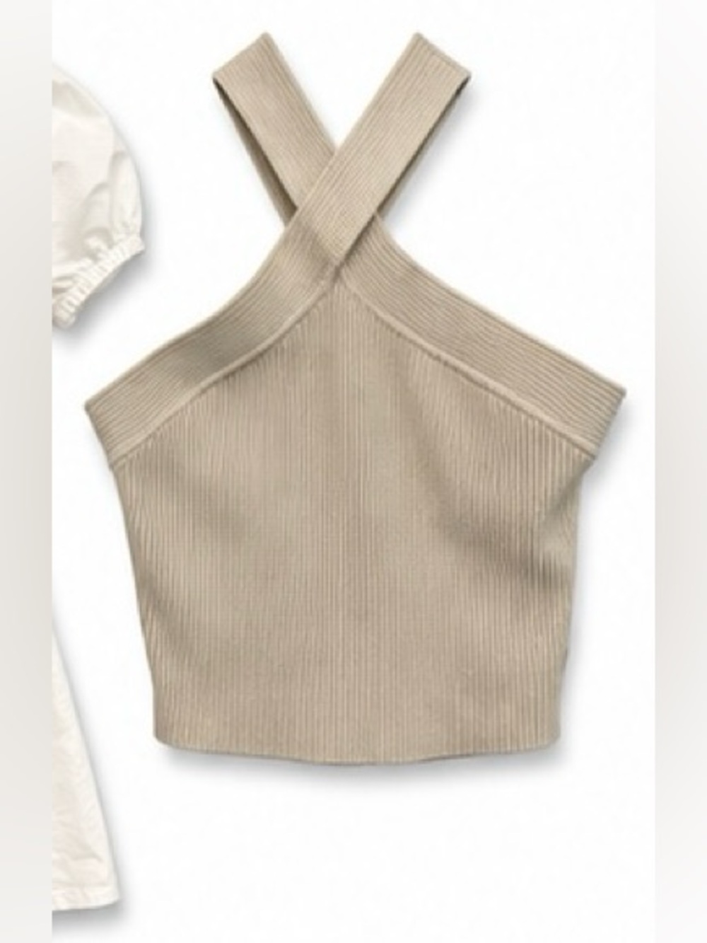 Aritzia Cross-Back Ribbed Crop Top - Taupe